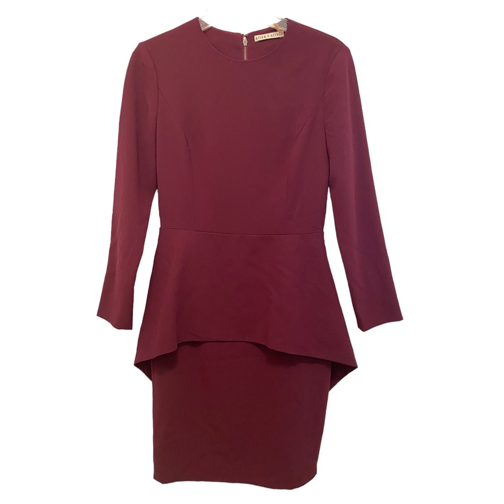 Alice + Olivia Deep Purple Linnea Peplum Long Sleeve Dress Size 4 - Picture 2 of 8